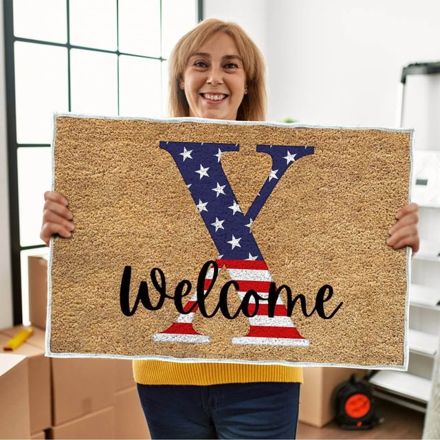 4th of July Door Mat Outdoor,Independence Day Welcome Doormat, 4th of July Coir Doormat with Non Slip Backing ,Patriotic Mat Star Front Porch Rugs For Home Entrance 4th of July Decoration,(15*24")
