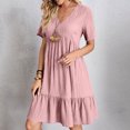 thumbnail image 1 of Ovzne Robes Grande Taille pour Femmes aux Formes Robe de Plage Mode Femmes Été Décontractée Col en V Manches Courtes Robe Mini Robe de Vacances Manches Courtes Liquidation, 1 of 7