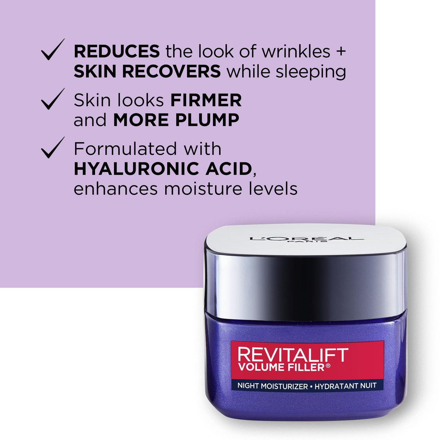 Hydratant de Nuit Repulpant Anti-Âge à l'Acide Hyaluronique + Fibroxyl / Revitalift Volume Filler