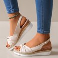 thumbnail image 4 of Sandals for Womens Wedge Heel Slingback Open Peep Toe Bow Leather Surface Rope Sole Adjustable Buckle Linen Breathable Non Slip Beach Summer Casual Shoes Beige, 4 of 9