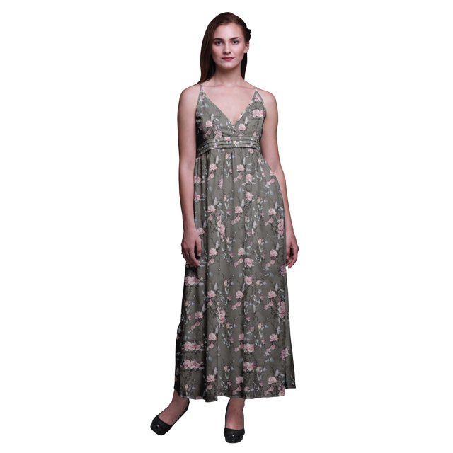 Bimba Robe Longue Maxi Bohème à Bretelles Sans Manches Imprimée Florale pour Femme - Petit