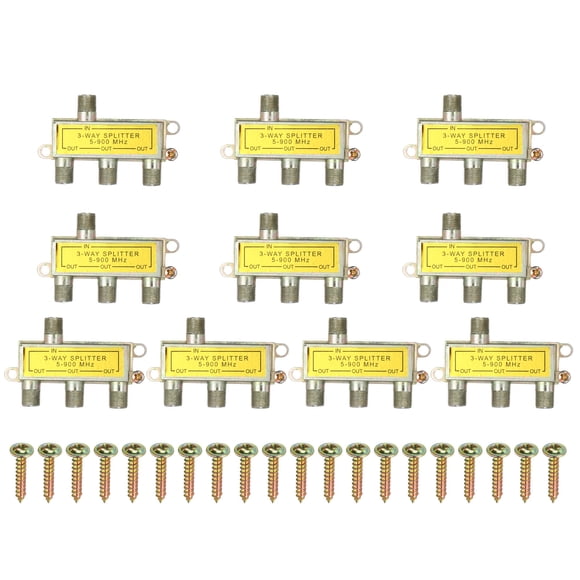 Uxcell 10 Pcs Répartiteur de Câble Coaxial à 3 Voies, Connecteur de Type F 5-900 MHz Répartiteur de Signal à Faible Perte pour Antenne Satellite TV Modem Cinéma Maison HDTV CATV, Multicolore