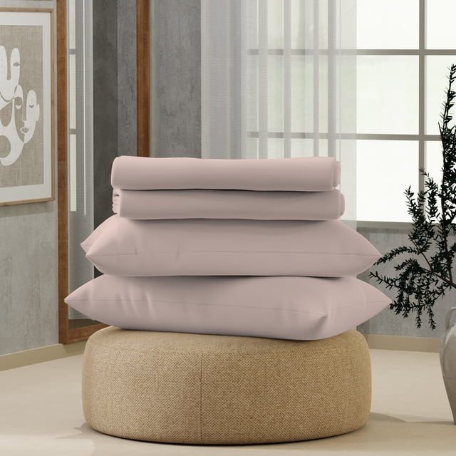 Color sense Twin XL Blush Brushed Cool & Crisp Cotton Blend Percale 3-Piece Bedsheet Set