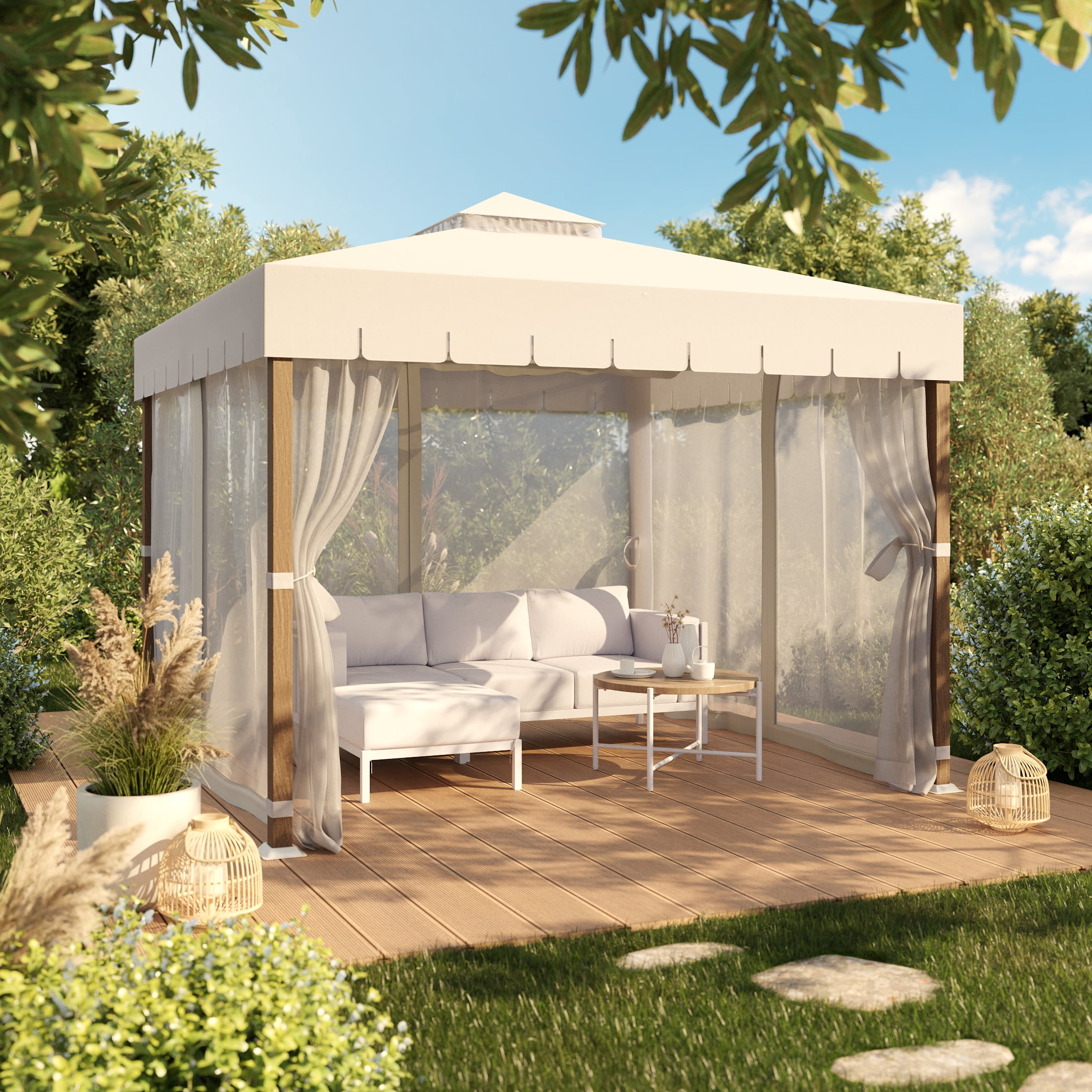 HOMETRENDS Westmont 10’ x 10’ Steel Soft Top Gazebo, Cream