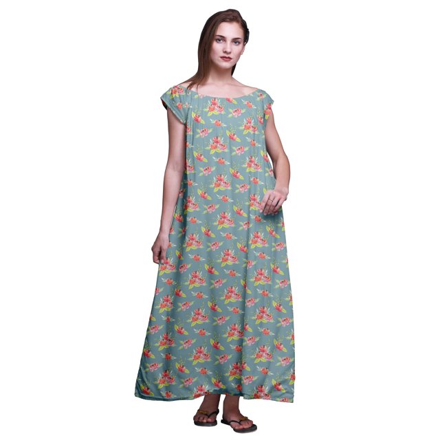 Bimba Chemise de Nuit Imprimée pour Femmes Vêtements de Nuit Robe de Soins Infirmiers en Rayonne