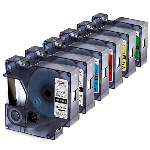 Anycolor 6-Pack Compatible Dymo D1 Label Tape 1/2" Replacement for DYMO Label Maker Refills D1 45013 45010 45016 45017 45018 45019 Label Cartridge Use for DYMO LabelManager 160 280 PnP 360D 210D 420P