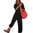 thumbnail image 2 of RKSTN Combinaisons pour Femmes Décontractées Col Rond Manches Courtes Combinaisons Confortables Mode Couleur Unie Tempérament Jambes Larges Pantalons Longs Combinaisons avec Poches, 2 of 5