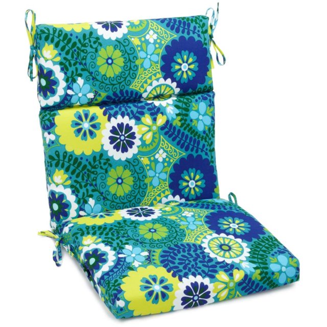 20-inch by 42-inch Spun Polyester Patterned Outdoor Squared Seat/ Back Chair Cushion, Luxury Azure