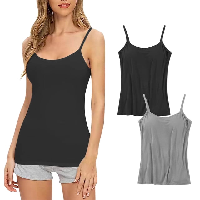 Timegard Womens 2pc Tank Tops with Built in Bra Plus Size Scoop Neck Breathable Comfy Stretch Camisole Top