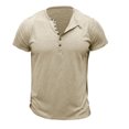 thumbnail image 2 of Dvkptbk Hommes Manches Courtes Uni Décontracté Mode Col Rond Chandail Boutons T-Shirt Blouse en Liquidation, 2 of 4