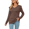 thumbnail image 1 of MAWCLOS Women Loose V Neck Tee Loungewear Solid Color Tunic Blouse Coffee S, 1 of 3