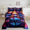 thumbnail image 3 of YST 3D Square Quilt with Flat Fitted Sheet Geometric Blocks Bed In A Bag 7 Piece King Neon Light Triangle Comforter Set Modern Urban Style Bedding Sets, 3 of 5