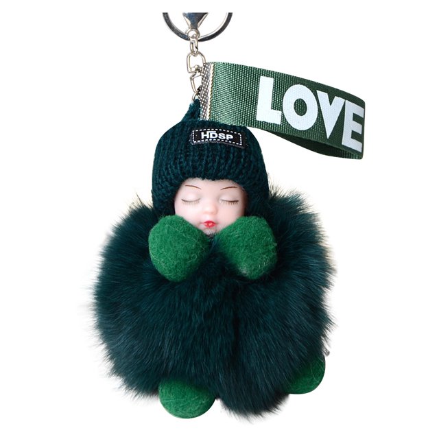 Kcodviy Sleeping for Babies Suitable Wrist Holder for Women Pendants Car Keychain Ring Wrist Holder Pompon with Sleeping Furry Strong Key Ring Keychains Or Keychains