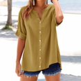 thumbnail image 3 of Gym Shirts Woman in Clearance Summer Linen Work Tops for Women Trendy Plus Size V Neck Button down Boho Clothes Spring Tops for Women 2025 New Yellow S, 3 of 4