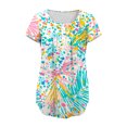 thumbnail image 4 of Pisexur Hauts de Printemps pour Femmes 2025, Hauts pour Femmes, Hauts de Sortie pour Femmes, Hauts pour Dames & Haut Décontracté à la Mode Plissé à Manches Courtes Imprimé à Col Rond pour Femmes Jaune, G, 4 of 7
