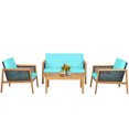 thumbnail image 1 of Patiojoy 4-Piece Patio Acacia Wood Furniture Set Outdoor PE Rattan Conversation Set with Removable Cushions Turquoise, 1 of 8