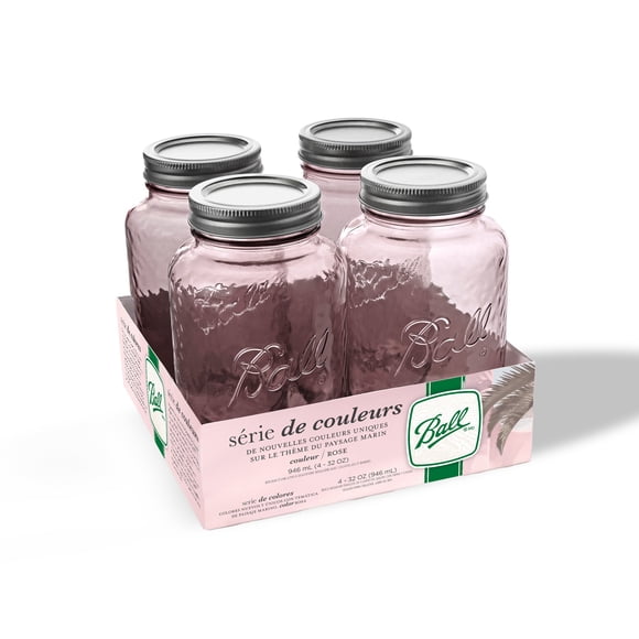Ball 1 L Glass Regular Mouth Mason Jars with Lids and Bands, Rose Pink Canning Jars, 4 Pack