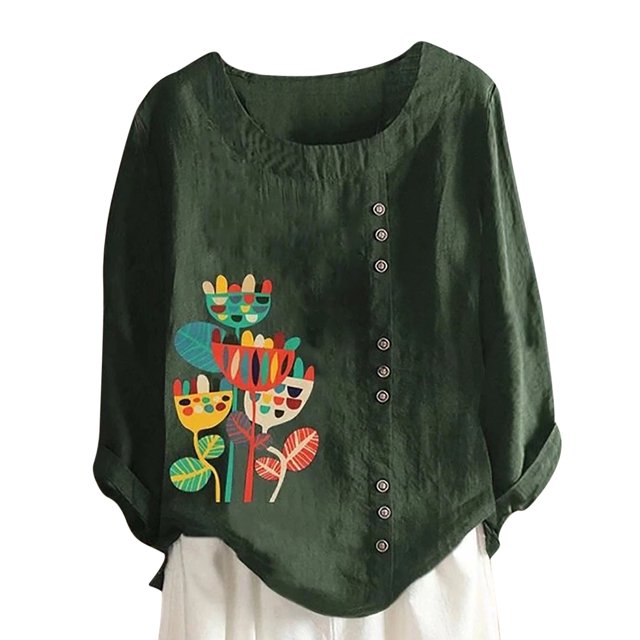 Pompotops Mode Femmes Décontracté Bouton Imprimé Floral Manches Courtes T-Shirt Blouse Hauts Liquidation