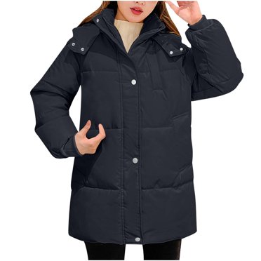 EGNMCR Manteau Long Matelassé pour Femmes, Manteaux d'Hiver Rembourrés à Manches Longues en Duvet, Veste en Coton Épaissie à Capuche à Col Rond à la Mode pour Femmes à Simple Boutonnage avec Veste Chaude et Pelucheuse Manteau pour Femmes