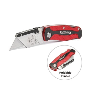 Couteau utilitaire pliant en aluminium Swiss Tech, mécanisme de libération rapide, lame en acier SK5