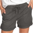thumbnail image 1 of AherBiu Women's Drawstring High Waisted Button Roll Up Hem Hiking Shorts, Solid Color, 1 of 6