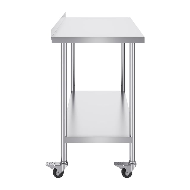 KFFKFF 24 x 48 x 40 Inch Durable Stainless Steel Table, Industrial Food Preparation Workstation with Wheels, Robust Prep Workstation, Metallic Work Station with Customizable Height