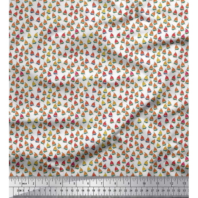 Soimoi Poly Georgette Fabric Sailboat Shirting Printed Craft Fabric by The Yard 52 Inch Wide