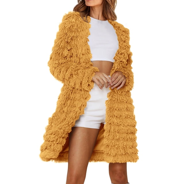 Qertyioot Veste en Cuir pour Femmes Automne et Hiver Manches Longues Artificielle Mi-Longue Décontractée Chaude Vison