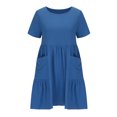 thumbnail image 4 of Robes d'Été Grande Taille pour Femmes 2024 Décontractées Aguichant à Col Rond Unies à Manches Courtes avec Poches Robe Économisez jusqu'à 65 % de Rabais!, 4 of 6
