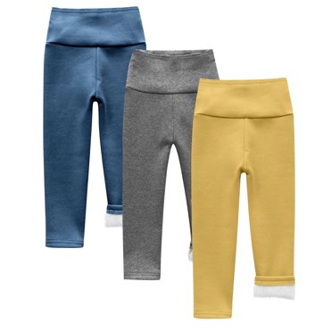fatyb 3 Pack Boys Girls Winter Leggings Fleece Lined Warm Bottom Pants High Waist Stretch Thermal Pants
