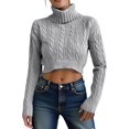 thumbnail image 1 of Fgnfyis Knit High Neck Pullover Sweater Short Cropped Ribbed Pattern Sweaters for Women for Soft Warm Winter Casual Turtleneck Grey L, 1 of 5