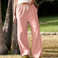 thumbnail image 2 of Timegard Womens Cotton Linen Pants Elastic Waist Wide Leg Solid Color Trend Lounge Pants with Pockets, 2 of 7