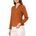thumbnail image 4 of INSPIRE CHIC Women's Ruffle V Neck Swiss Dots Hollow Out Blouse M Brown, 4 of 6
