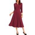 thumbnail image 1 of INSPIRE CHIC Robe de Travail pour Femme Ligne A Manches 3/4 Robe Midi Élégante TP Bourgogne, 1 of 6