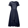 thumbnail image 4 of EGNMCR Robes de Soirée pour Femmes, Robes Formelles pour Femmes, Robes de Cocktail pour Femmes Femmes Unies à Manches Courtes Col Rond Dentelle Mousseline Maille Taille Robes de Fête Jupe en Mousseline pour Femmes, 4 of 6