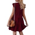 thumbnail image 2 of Faithtur Women Casual Pleated Dress, Adults Spring Solid Color Round Neck Short Sleeve One-piece, 2 of 3