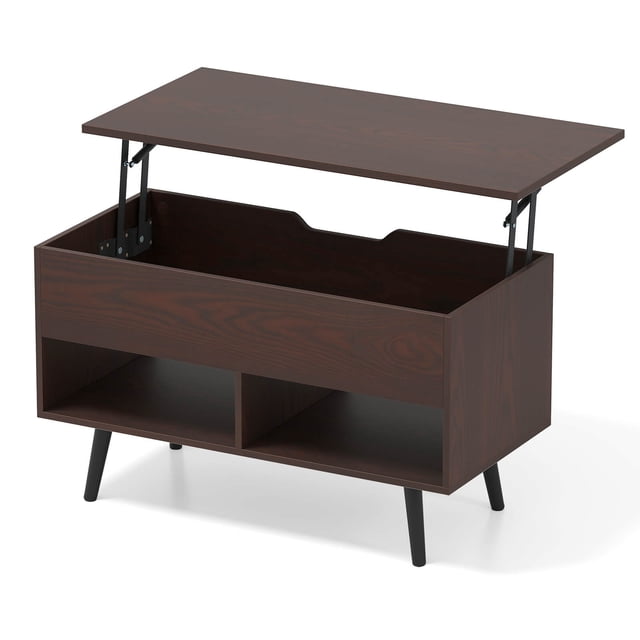 Costway Table Basse Relevable de 31,5 Pouces Table Moderne avec Compartiment Caché et Pieds en Bois pour la Maison Brun