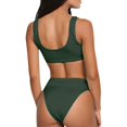 thumbnail image 2 of Women Bikini Suit Sports Style Low  Neck Short Jacket High Waist High Help Split Swimsuit, 2 of 8