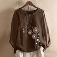 thumbnail image 2 of CHUANK Hauts pour Femmes en Liquidation à Moins de 10$ Hauts pour Femmes Décontractés Printemps Été Manches Longues Coton Lin Imprimé Graphique Pissenlit Col Rond Blouses Vintage Grande Taille, 2 of 4