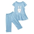 thumbnail image 5 of Chemises pour Filles, Ensemble Deux Pièces Été Col Rond Petit Imprimé Manches Courtes Manches Volantes Taille Élastique Pantalon Court, 5 of 5