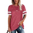 thumbnail image 1 of Promotion! T-shirt à Manches Courtes Rayé Couleur Unie pour Femmes Vert L, 1 of 4