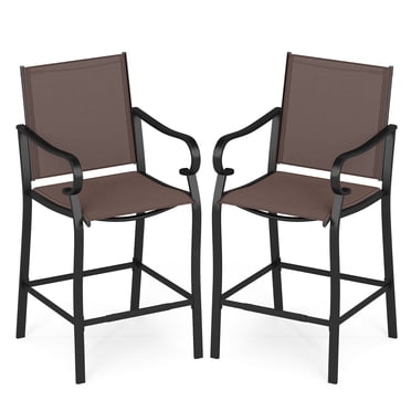 Gymax Outdoor Counter Height Bar Stools Set of 2 w/ Back Armrest & Footrest