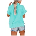 thumbnail image 4 of yoeyez Womens Cotton Linen Button Down Shirts,Summer Short Sleeve Tops for Women Loose Fit Collared Linen Work Blouse Tops Solid Basic Tees With Pocket Deals of Today Prime Light Blue S, 4 of 6