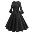 thumbnail image 4 of cfhntfmh Robes de Cocktail pour Femmes Élégantes à Manches Longues Évasées Robe d'Automne de Noël Ceinturée à Col Rond Robe de Soirée, 4 of 6