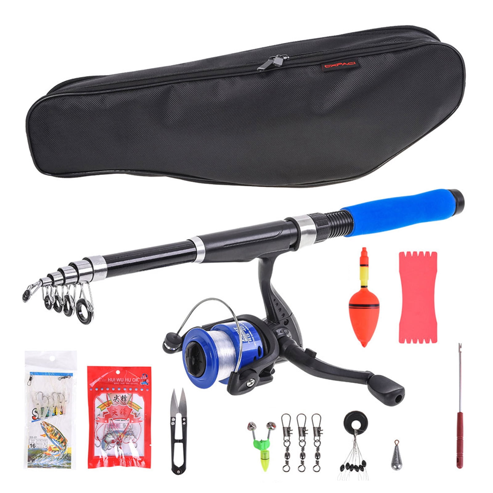 Telescopic Fishing Rod and Reel Combos Full Kit Sea Fishing Pole Spinning Reel Set with Fishing Lures,Hooks,Barrel Swivel,Carrier Case