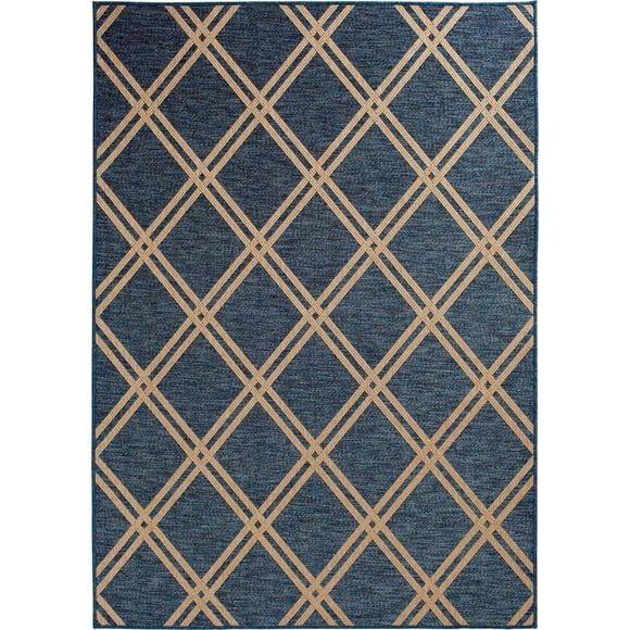 Smithleighs Cobalt Blue and Tan Woven Area Rug