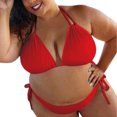 thumbnail image 3 of Jinhomg Plus Size Bikini Swimsuit for Women Basic Solid Color Halter String Triangle Bikini Tops with Tie Side Bottom 2 Piece Bathing Suit Spring Saving Red XXXXL, 3 of 6