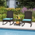 thumbnail image 4 of Costway Ensemble de Terrasse à Bascule 3 Pcs Chaises Berçantes en Osier avec Table à Café à 2 Niveaux Turquoise, 4 of 9