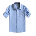 thumbnail image 1 of Bienzoe Big Boy's Cotton Check Roll Up Button Down Sports Shirts,LightBlue,9/10, 1 of 2