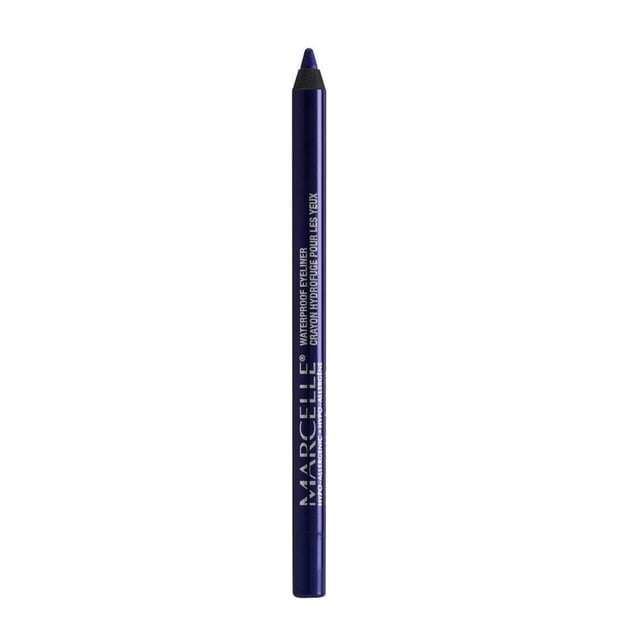 Marcelle Traceur pour les Yeux Imperméable en Crayon Crème Bleu Foncé à Pointe Pointue et Marquage Imprimé Blanc, Doté d'Une Formule Imperméable Longue Tenue Convenant aux looks de Maquillage des Yeux Précis Ou Estompés, Souvent Utilisé Seul Ou avec un Fard à Paupières.